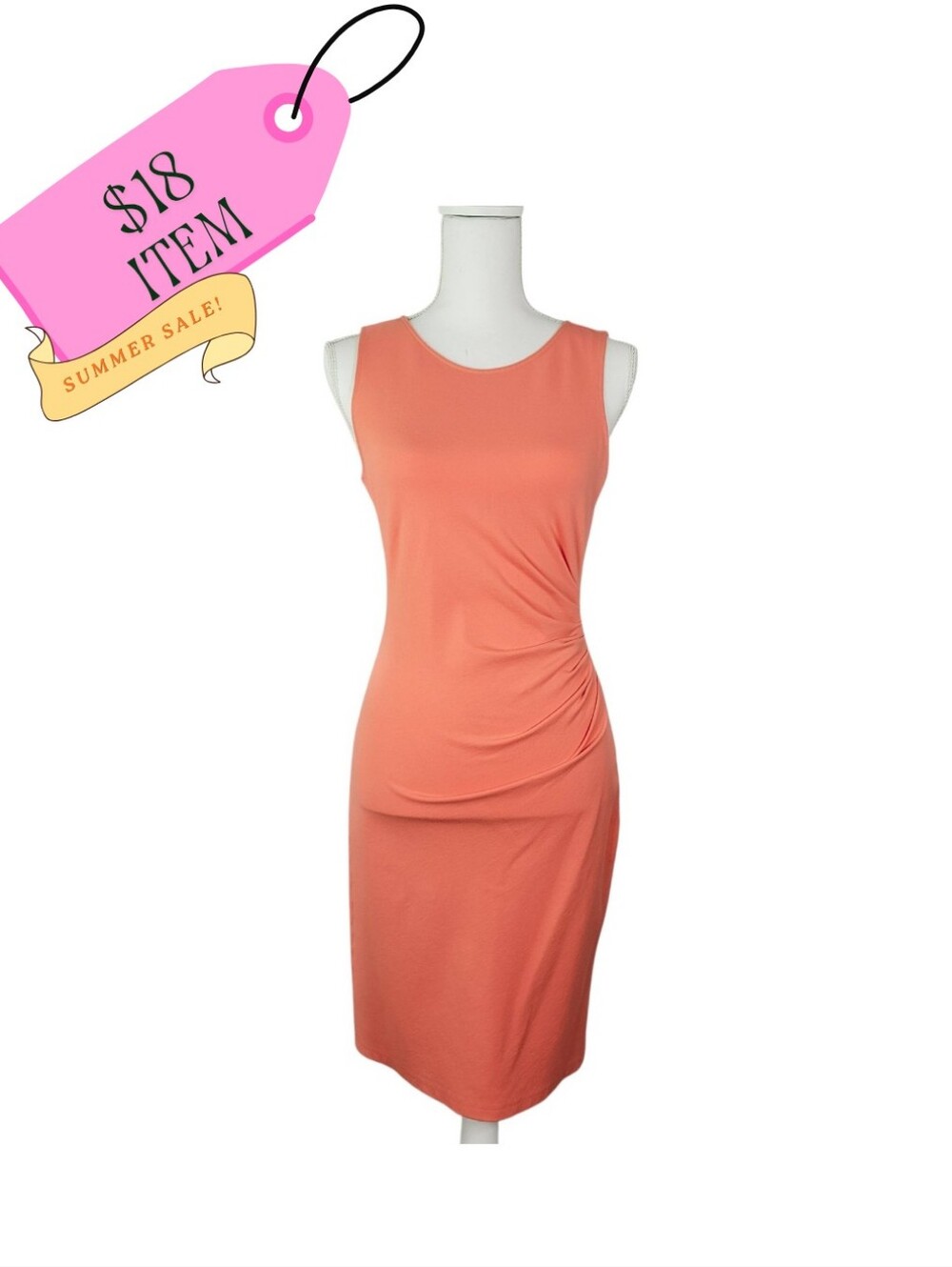 Kenneth Cole Rouched Peach Colored Bodycon Full Zipper Back Summer Dress